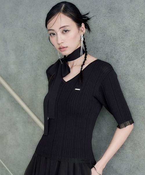 完売　RESURRECTION ウィメンズ パデット ニット HARE（ハレ） ニット セーター ボウタイVネックニット(HARE