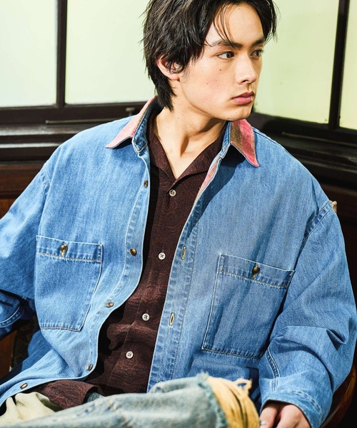 niko and…（ニコアンド） シャツ Plaid Panel Denim Shirt「niko and