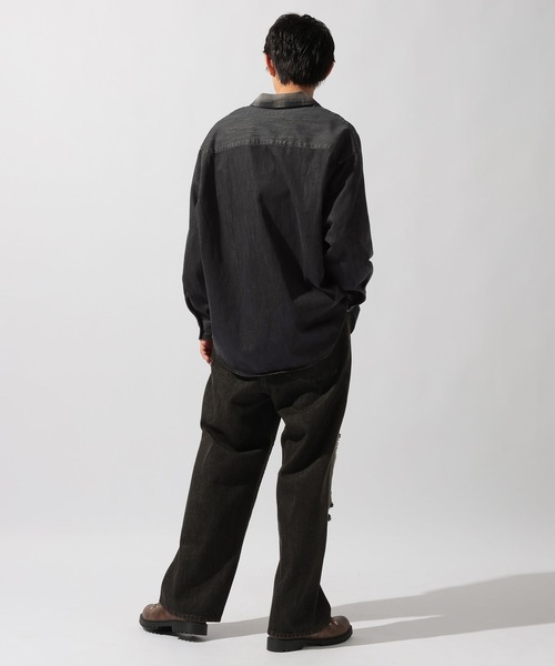 niko and…（ニコアンド） シャツ Plaid Panel Denim Shirt「niko and
