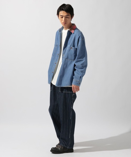 niko and…（ニコアンド） シャツ Plaid Panel Denim Shirt「niko and