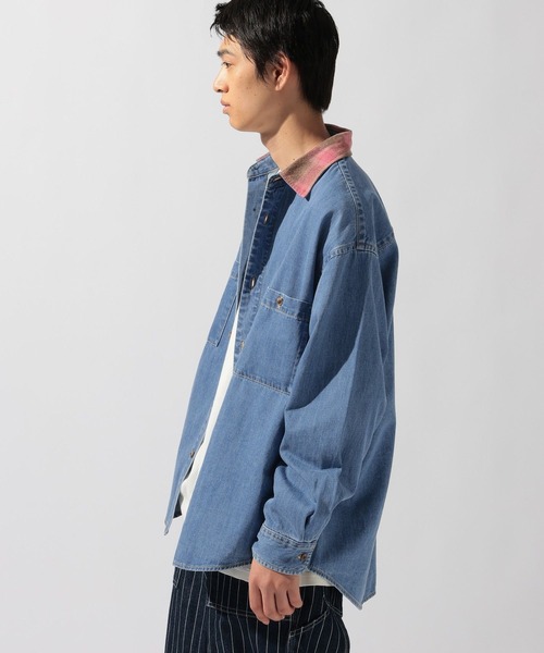 niko and…（ニコアンド） シャツ Plaid Panel Denim Shirt「niko and