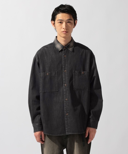 niko and…（ニコアンド） シャツ Plaid Panel Denim Shirt「niko and