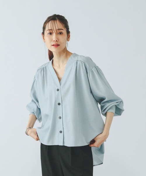 「GLOBAL WORK」 7分袖ブラウス M グレー レディース_画像3