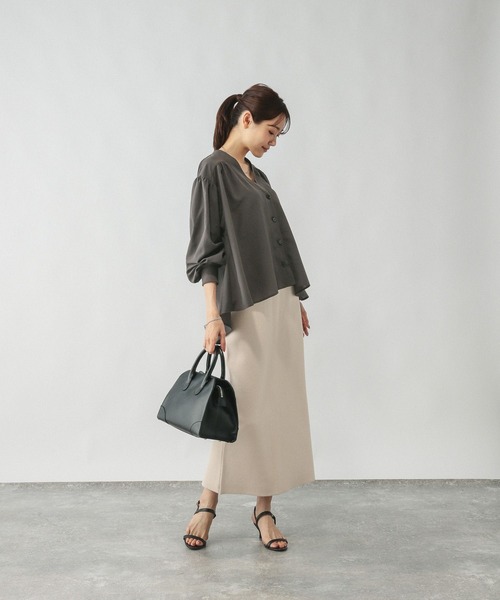 「GLOBAL WORK」 7分袖ブラウス M グレー レディース_画像4