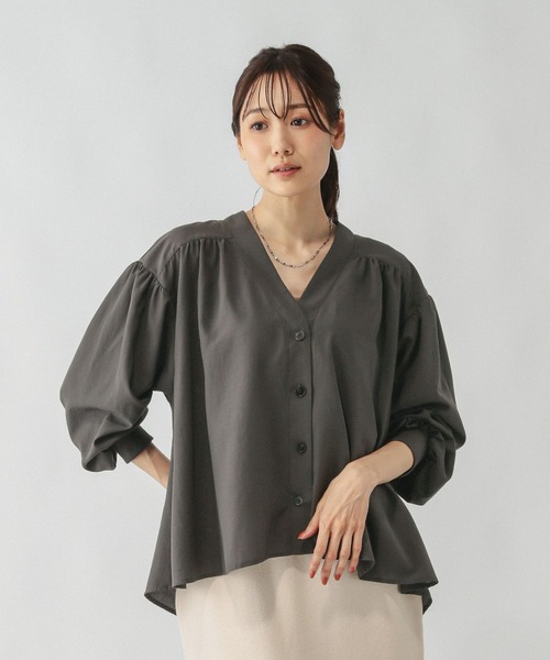 「GLOBAL WORK」 7分袖ブラウス M グレー レディース_画像6