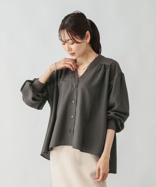 「GLOBAL WORK」 7分袖ブラウス M グレー レディース_画像7