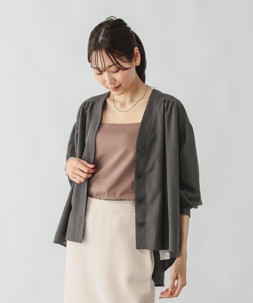 「GLOBAL WORK」 7分袖ブラウス M グレー レディース_画像9
