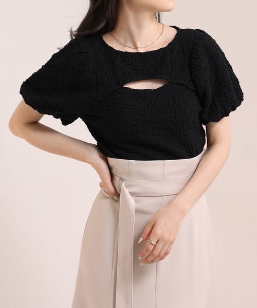 one after another NICE CLAUP tシャツ 半袖 胸あきしぼしぼトップス