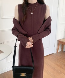 ABITOKYO ワンピース レイヤード風センターラインロングニット
