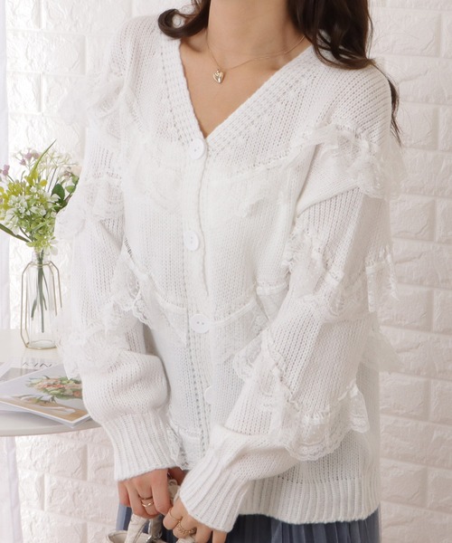 Lace Ladies（レースレディース） ニット セーター V字レースフリル