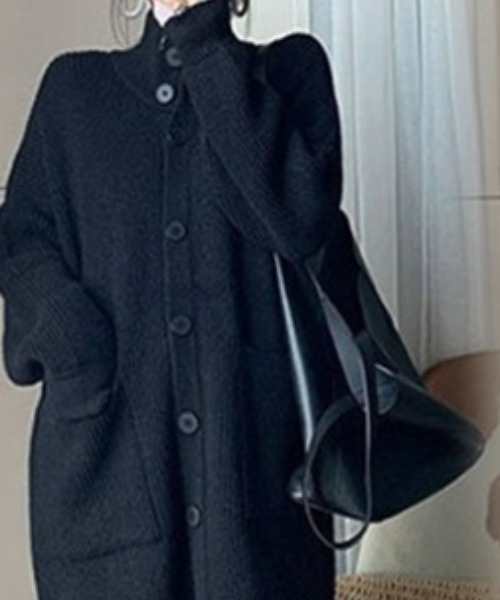 deux amour カーディガン 前ボタンミドルゲージハイネックニット