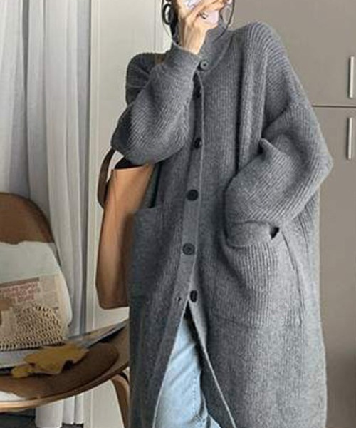 Amomento グレー ハイネック ニットカーディガン hellam（へラム）の「Wジップ ハイネックニットカーディガン