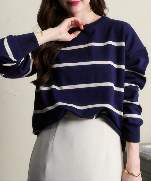 MONCLER ボーダークルーネックニット MONCLER モンクレール モヘアジャガードセーター メンズ ニット