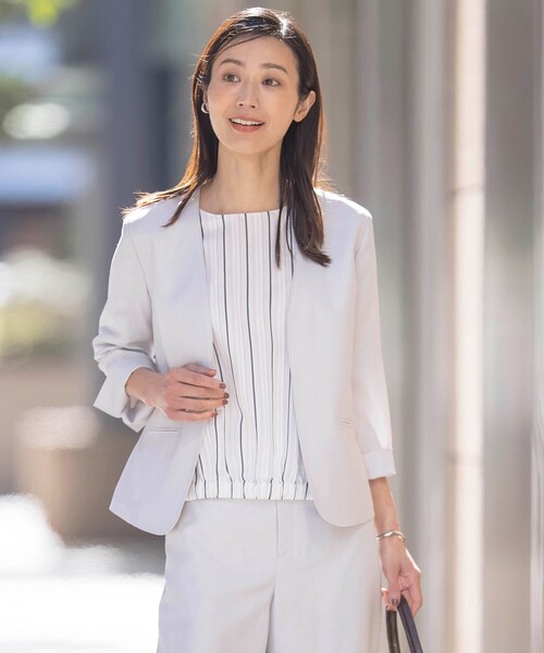 ジャケット ノーカラージャケット 「セットアップ対応・洗える・UVケア・速乾」 OXIJEWELストレッチ ノーカラー ジャケット レディースの画像