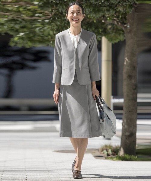 ジャケット ノーカラージャケット 「セットアップ対応・洗える・UVケア・速乾」 OXIJEWELストレッチ ノーカラー ジャケット レディースの画像