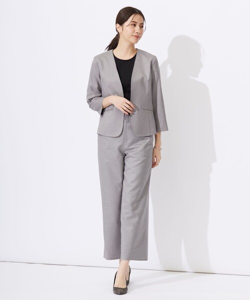 ジャケット ノーカラージャケット 「セットアップ対応・洗える・UVケア・速乾」 OXIJEWELストレッチ ノーカラー ジャケット レディースの画像