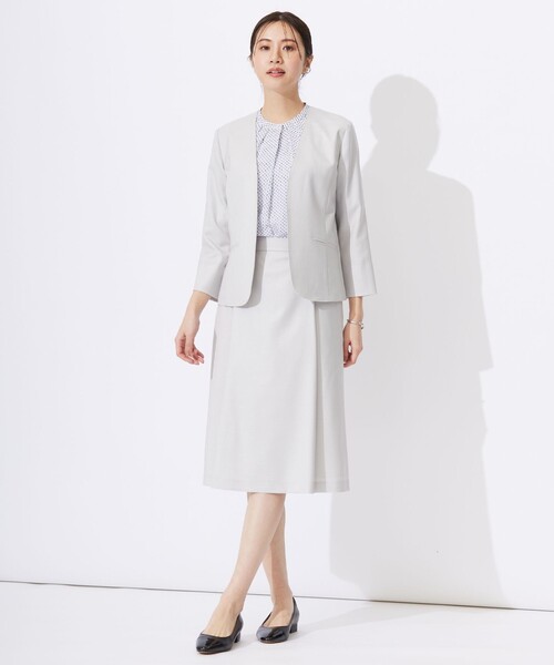 ジャケット ノーカラージャケット 「セットアップ対応・洗える・UVケア・速乾」 OXIJEWELストレッチ ノーカラー ジャケット レディースの画像