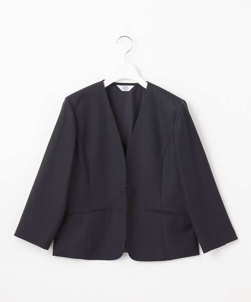 ジャケット ノーカラージャケット 「セットアップ対応・洗える・UVケア・速乾」 OXIJEWELストレッチ ノーカラー ジャケット レディースの画像