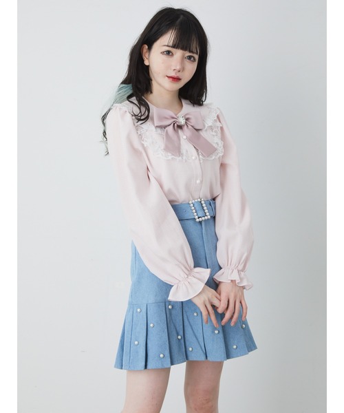 あちゃちゅむ 定価¥23000 パールデニムスカート パールプリーツデニムスカート - Ank Rouge(アンクルージュ)の