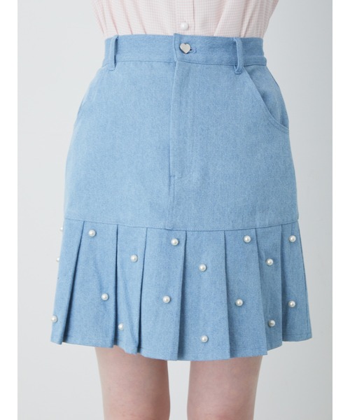 あちゃちゅむ 定価¥23000 パールデニムスカート 超美品！ahcahcum あちゃちゅむ パール付きデニムスカート