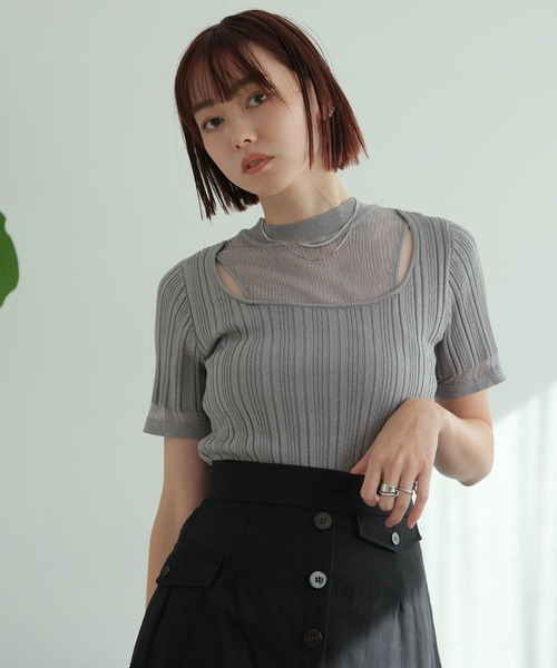 ニット セーター スリットシアーレイヤードラメニット レディース