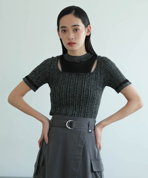 ニット セーター スリットシアーレイヤードラメニット レディース LADYMADE ニット セーター スリットシアーレイヤードラメニット
