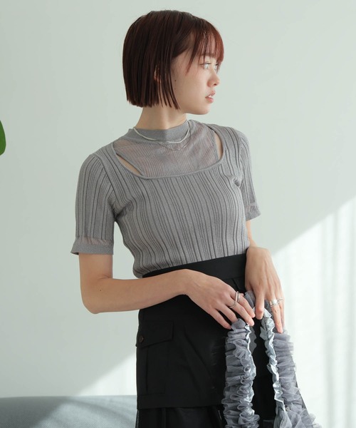 ニット セーター スリットシアーレイヤードラメニット レディース LADYMADE ニット セーター スリットシアーレイヤードラメニット