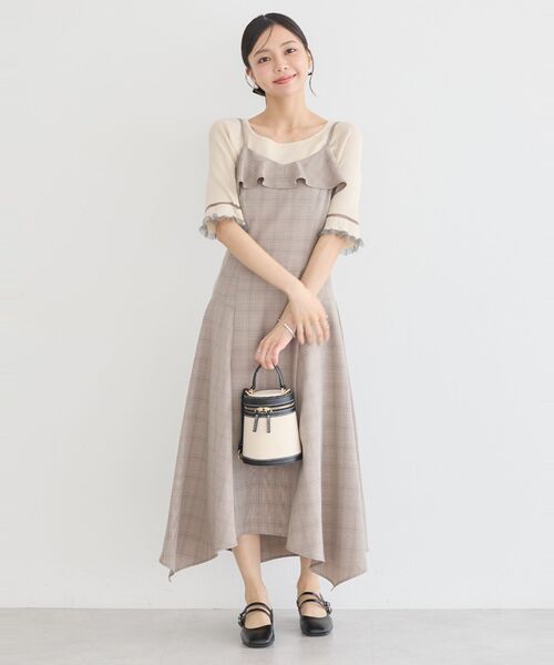 【美品】アースミュージック&エコロジー　チェックワンピース フリル 裾 プリーツ 美品】アースミュージック&エコロジー チェックワンピース