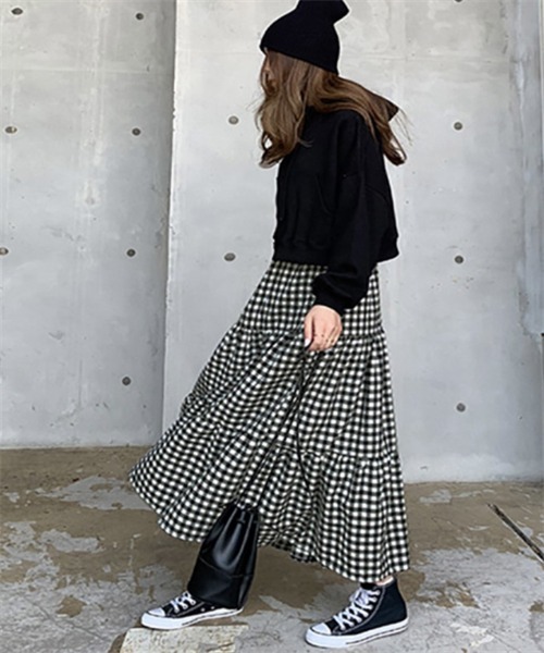 FREE STYLISTS スカート ギンガムチェックティアードスカート