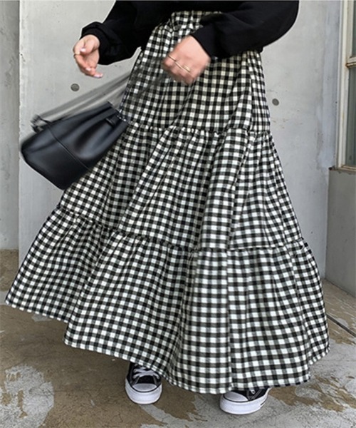 FREE STYLISTS スカート ギンガムチェックティアードスカート