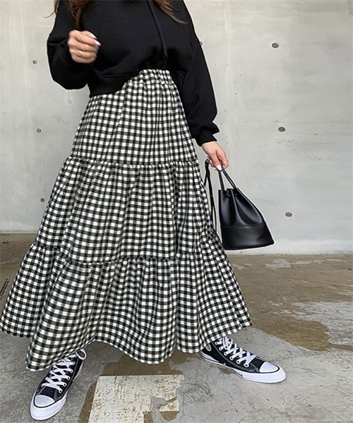 FREE STYLISTS スカート ギンガムチェックティアードスカート