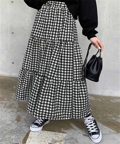 FREE STYLISTS スカート ギンガムチェックティアードスカート