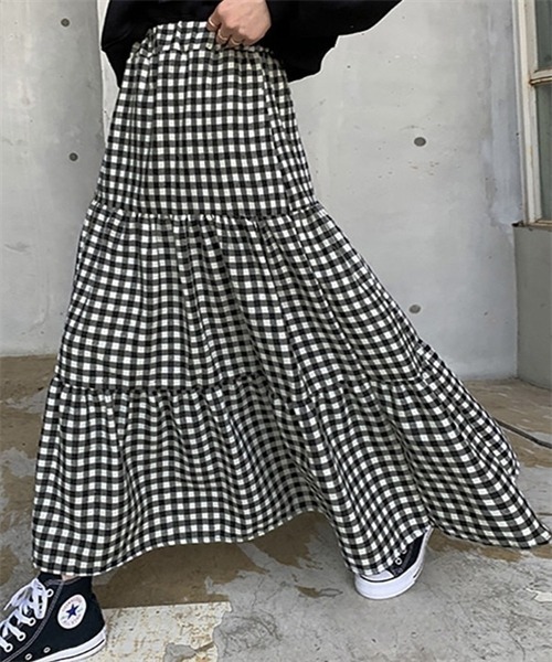 FREE STYLISTS スカート ギンガムチェックティアードスカート