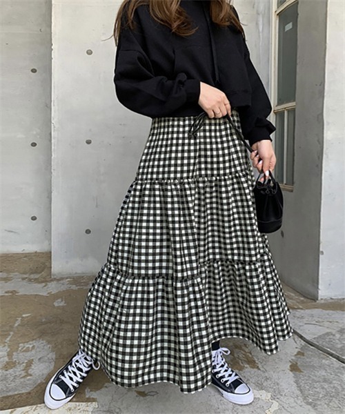 FREE STYLISTS スカート ギンガムチェックティアードスカート