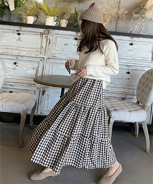 FREE STYLISTS スカート ギンガムチェックティアードスカート