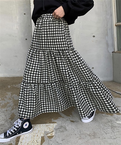FREE STYLISTS スカート ギンガムチェックティアードスカート