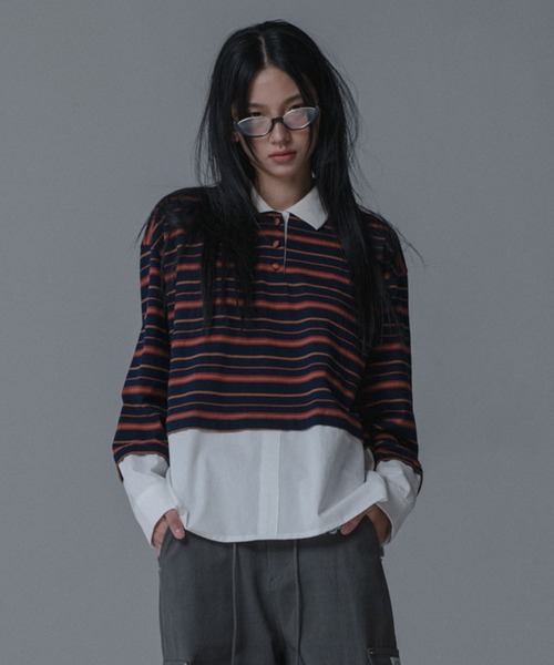 ブラウス シャツ Mars en Avril ストライプレイヤードシャツ レディース Mars en Avril ブラウス シャツ ストライプレイヤードシャツ