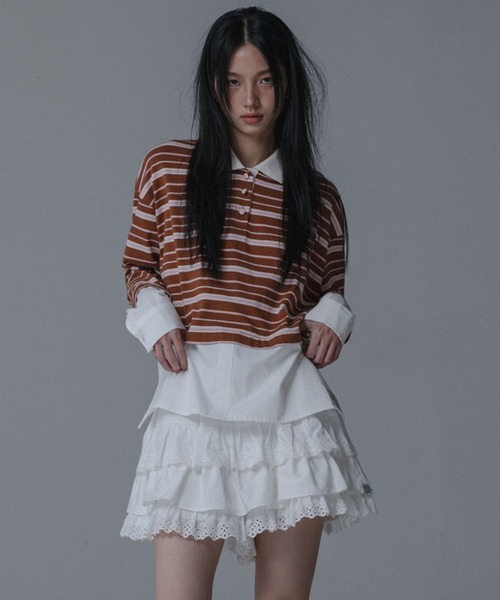 ブラウス シャツ Mars en Avril ストライプレイヤードシャツ レディース