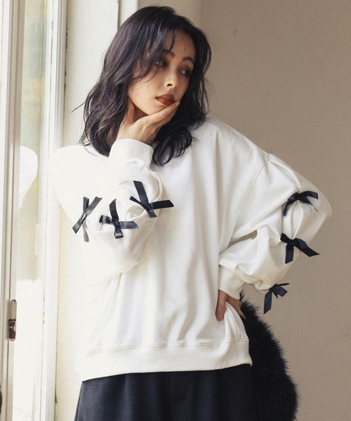 トレーナー スウェット リボン スウェット レディース FREAK'S STORE トレーナー スウェット リボンスウェット