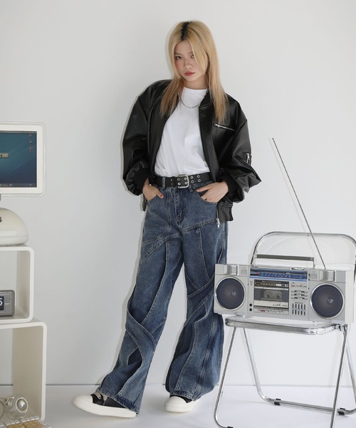ジーンズ MSG/オーバーダイ加工ワイドストレートバギーフィット 
