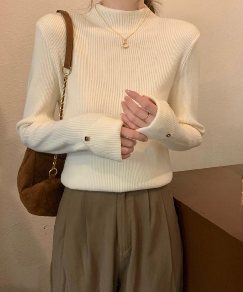 プチハイネックニットトップス 袖口ボタン【ゆうパケット】 miniministore ニット セーター プチハイネックニットトップス