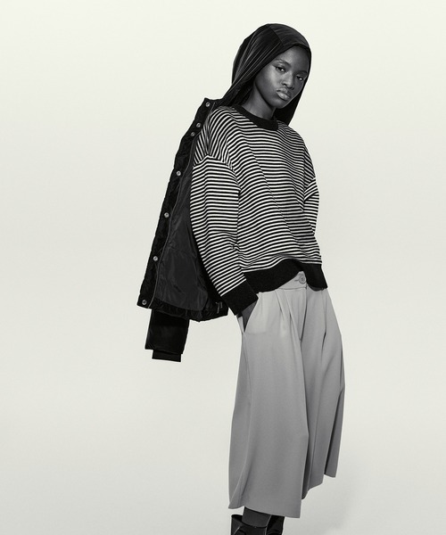 アルマーニエクスチェンジ黒 キルティングフレアスカート　ウエストゴム ARMANI EXCHANGE パンツ 「A|X アルマーニ エクスチェンジ」ワイド