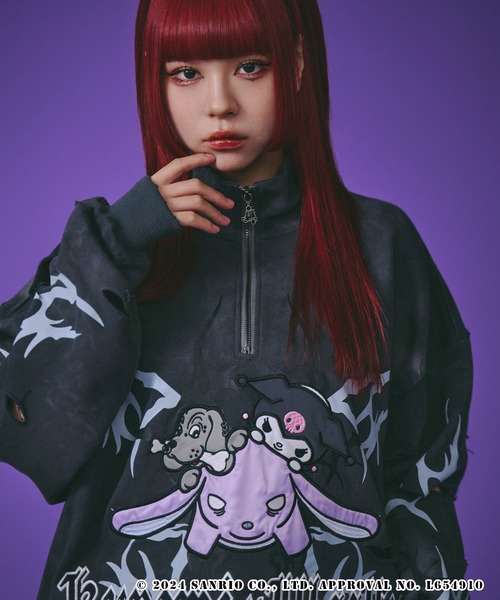 トレーナー スウェット 「GALFY/ガルフィー」GALFY×KUROMI イルガルフィームラ染めハーフZIP クロミ レディース メンズ GALFY トレーナー スウェット 「GALFY/ガルフィー」GALFY×KUROMI