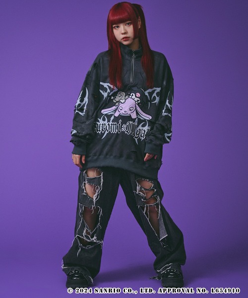 トレーナー スウェット 「GALFY/ガルフィー」GALFY×KUROMI イルガルフィームラ染めハーフZIP クロミ レディース メンズ GALFY トレーナー スウェット 「GALFY/ガルフィー」GALFY×KUROMI