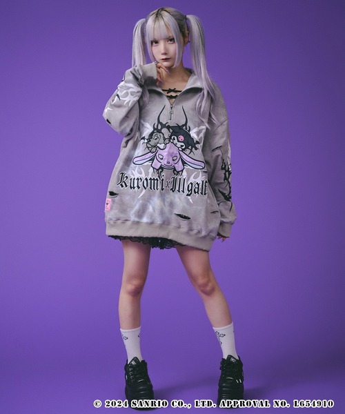 トレーナー スウェット 「GALFY/ガルフィー」GALFY×KUROMI イルガルフィームラ染めハーフZIP クロミ レディース メンズ GALFY トレーナー スウェット 「GALFY/ガルフィー」GALFY×KUROMI