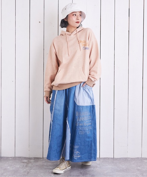 CUBE SUGAR デニムスカート ヒッコリー切替リメイク風スカート