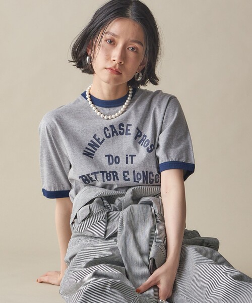 tシャツ SHIPS NINE CASE:「洗濯機可能」プリント リンガー TEE レディース