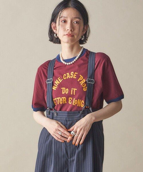 tシャツ SHIPS NINE CASE:「洗濯機可能」プリント リンガー TEE レディース SHIPS tシャツ NINE CASE:「洗濯機可能」プリント リンガー TEE