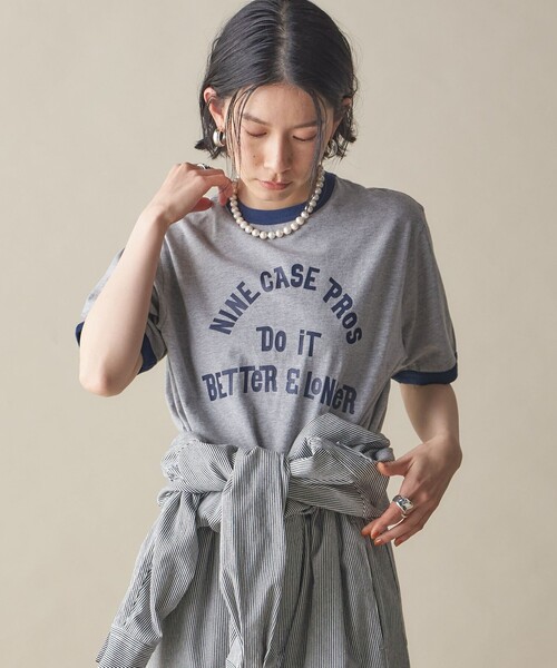 tシャツ SHIPS NINE CASE:「洗濯機可能」プリント リンガー TEE レディース SHIPS tシャツ NINE CASE:「洗濯機可能」プリント リンガー TEE
