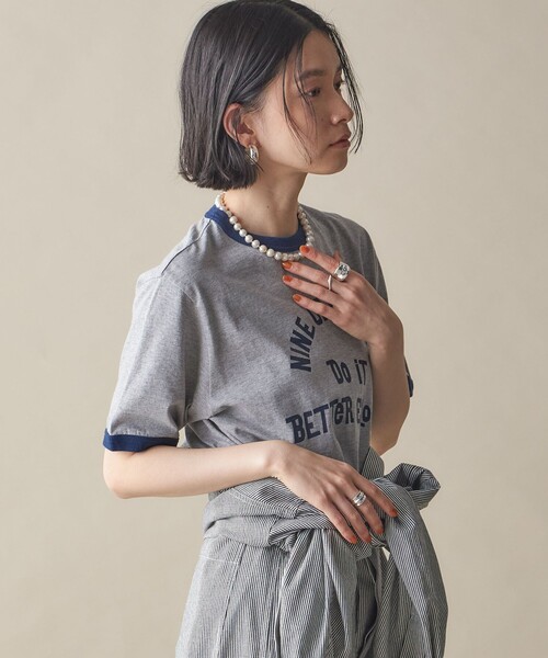 SHIPS tシャツ NINE CASE:「洗濯機可能」プリント リンガー TEE